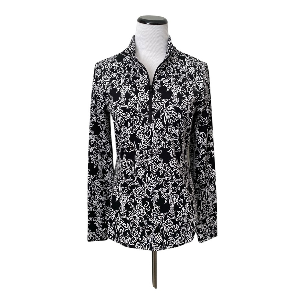Tommy Bahama Active Golf Tennis 1/4 Zip Top Jacket Sz M Black Floral Athletic